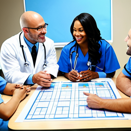 Home 25 **
* **Prompt:** Hospital strategic planning meeting, diverse team collaborating, blueprint on table, charts showing growth, modern hospital setting, bright and optimistic atmosphere.
**