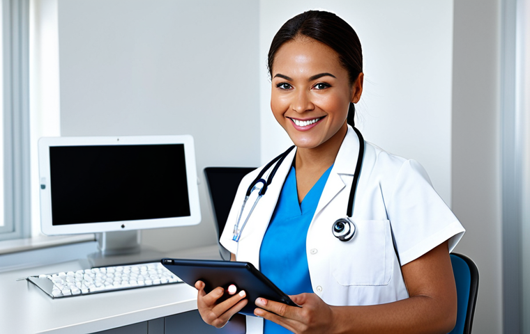 Efficient Healthcare Management**

"A fully clothed female nurse in a modern, brightly lit clinic office, using a tablet to manage patient schedules. She is smiling slightly, looking at the screen. The background includes a clean desk, computer monitor, and organized files. Professional, safe for work, appropriate content, perfect anatomy, correct proportions, natural pose, well-formed hands, proper finger count, natural body proportions, modest professional attire."

**