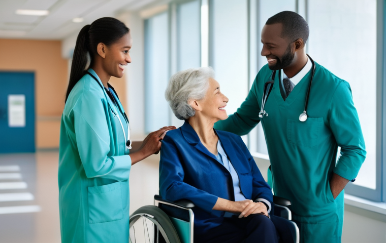 건강관리사 초보자를 위한 자기소개서 작성법 - **Prompt:** A diverse group of four healthcare professionals – two women and two men – in a brightly...