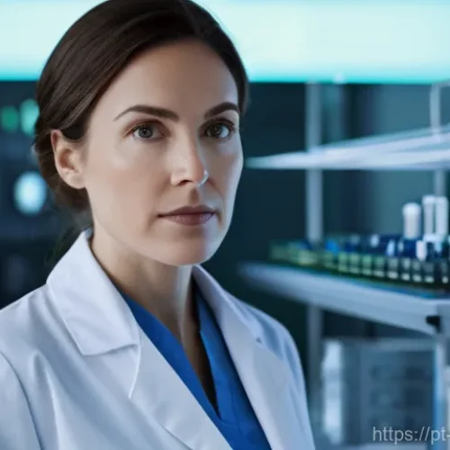 건강관리사 업무에서 사용하는 소프트웨어 - **Prompt:** "A highly detailed, cinematic shot of a brilliant female doctor, early 40s, wearing clea...