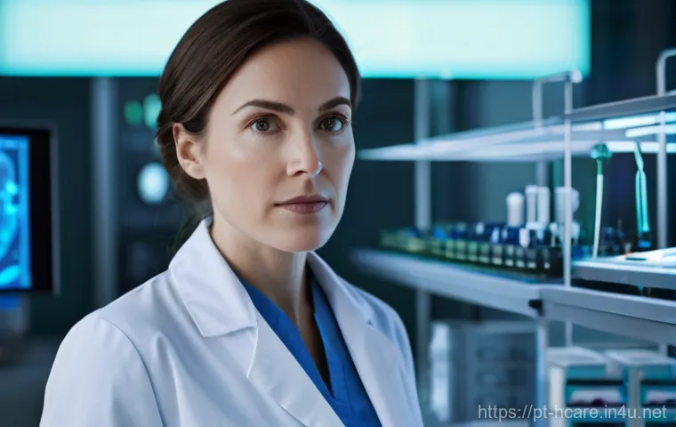 건강관리사 업무에서 사용하는 소프트웨어 - **Prompt:** "A highly detailed, cinematic shot of a brilliant female doctor, early 40s, wearing clea...