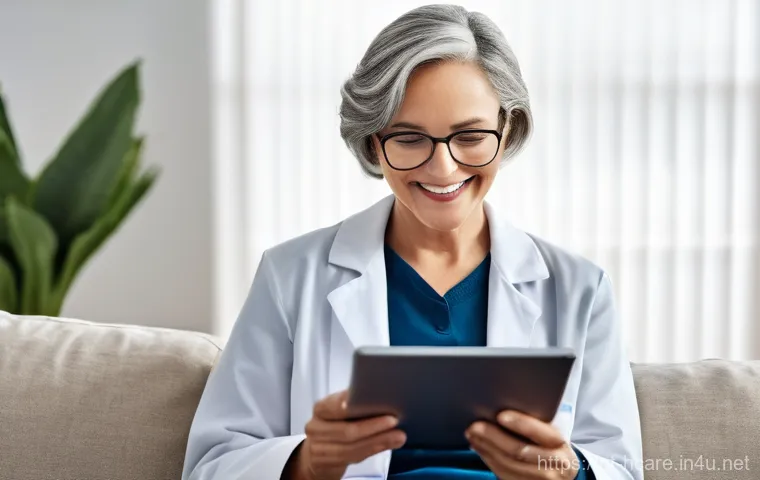 건강관리사 업무에서 사용하는 소프트웨어 - **Prompt:** "A highly detailed, cinematic shot of a brilliant female doctor, early 40s, wearing clea...