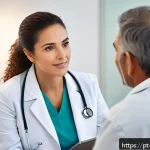 건강관리사의 커뮤니케이션 스킬 - A compassionate healthcare professional attentively listening to a middle-aged Brazilian patient in ...