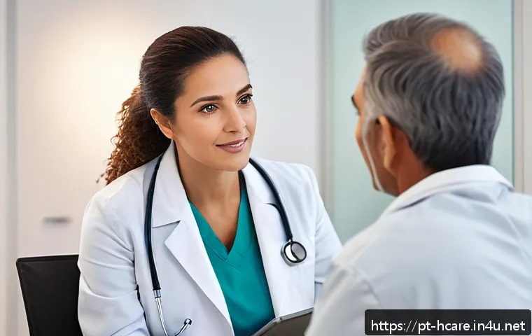 건강관리사의 커뮤니케이션 스킬 - A compassionate healthcare professional attentively listening to a middle-aged Brazilian patient in ...